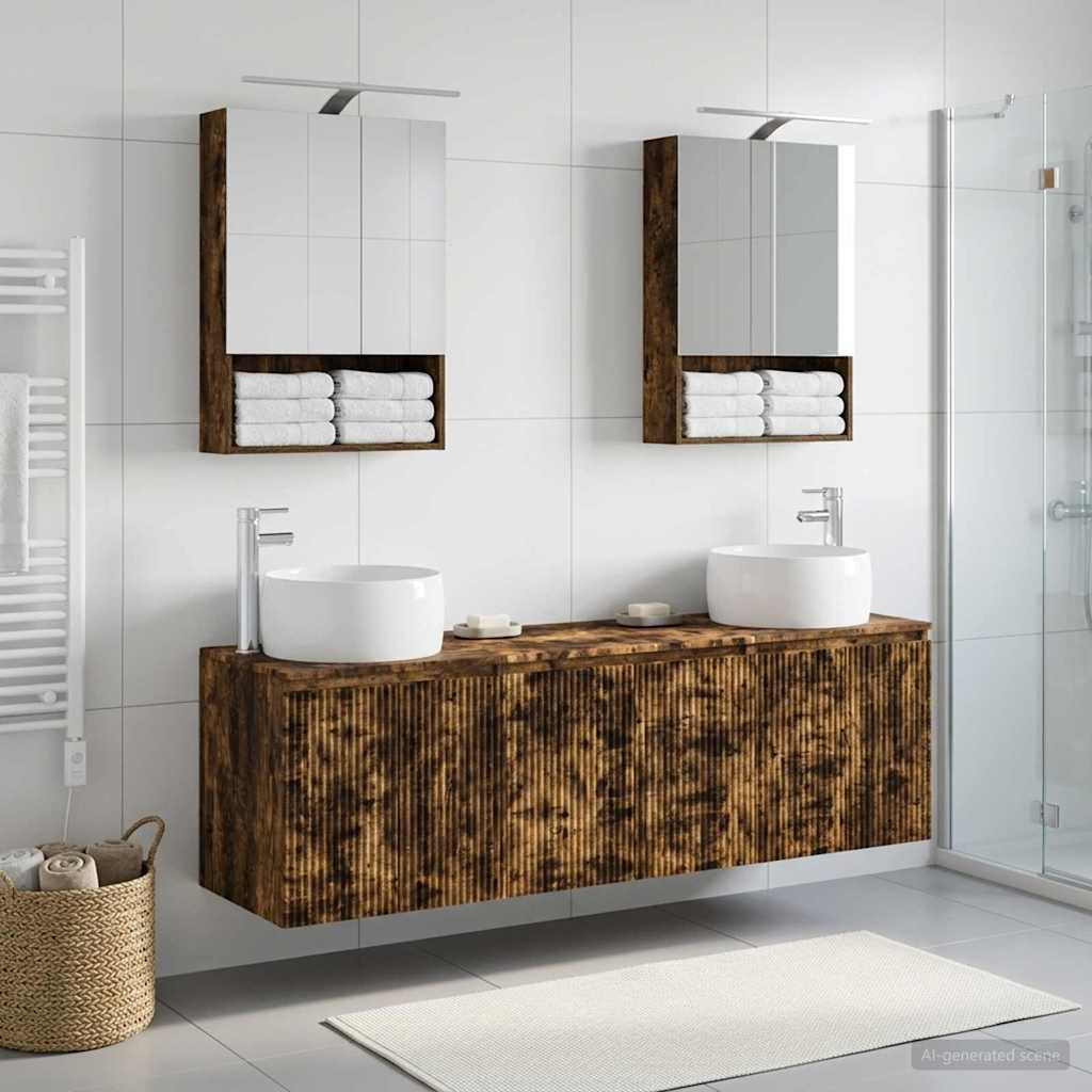 vidaXL Badezimmerschrank-Set 5 pcs Geräucherte Eiche Holzwerkstoff