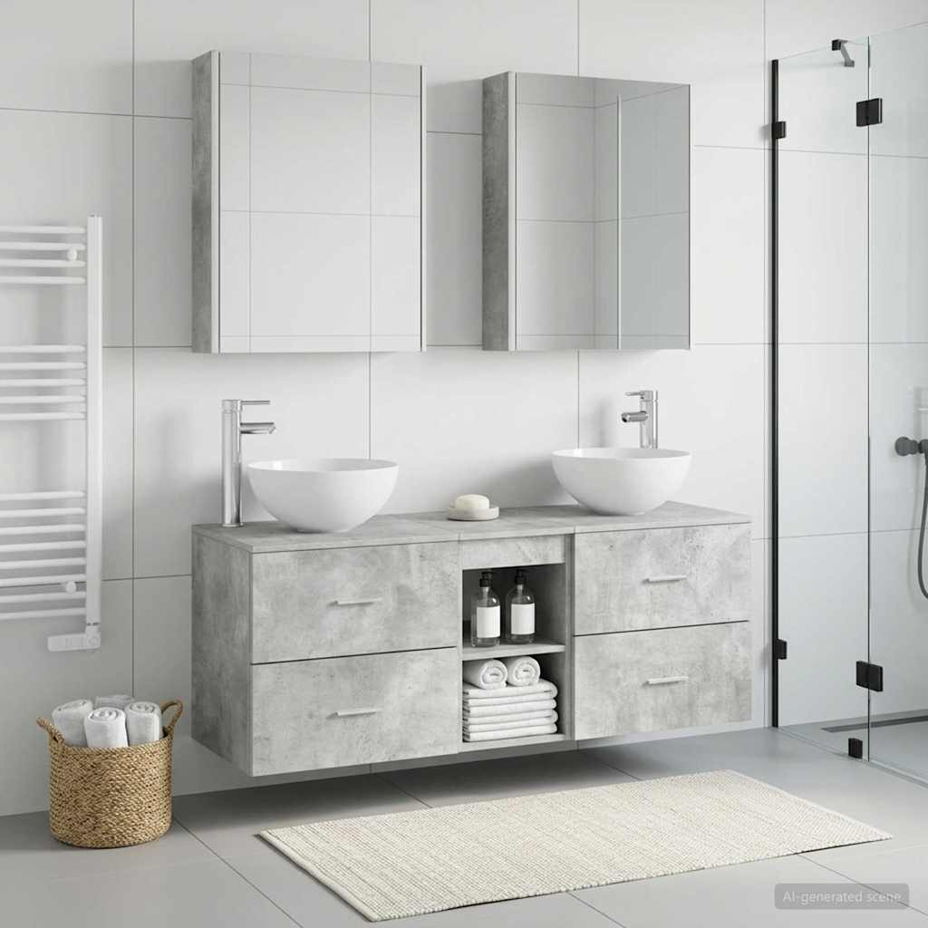 vidaXL Badezimmermöbel-Set 5 pcs Betongrau Ingenieurholz und Glas