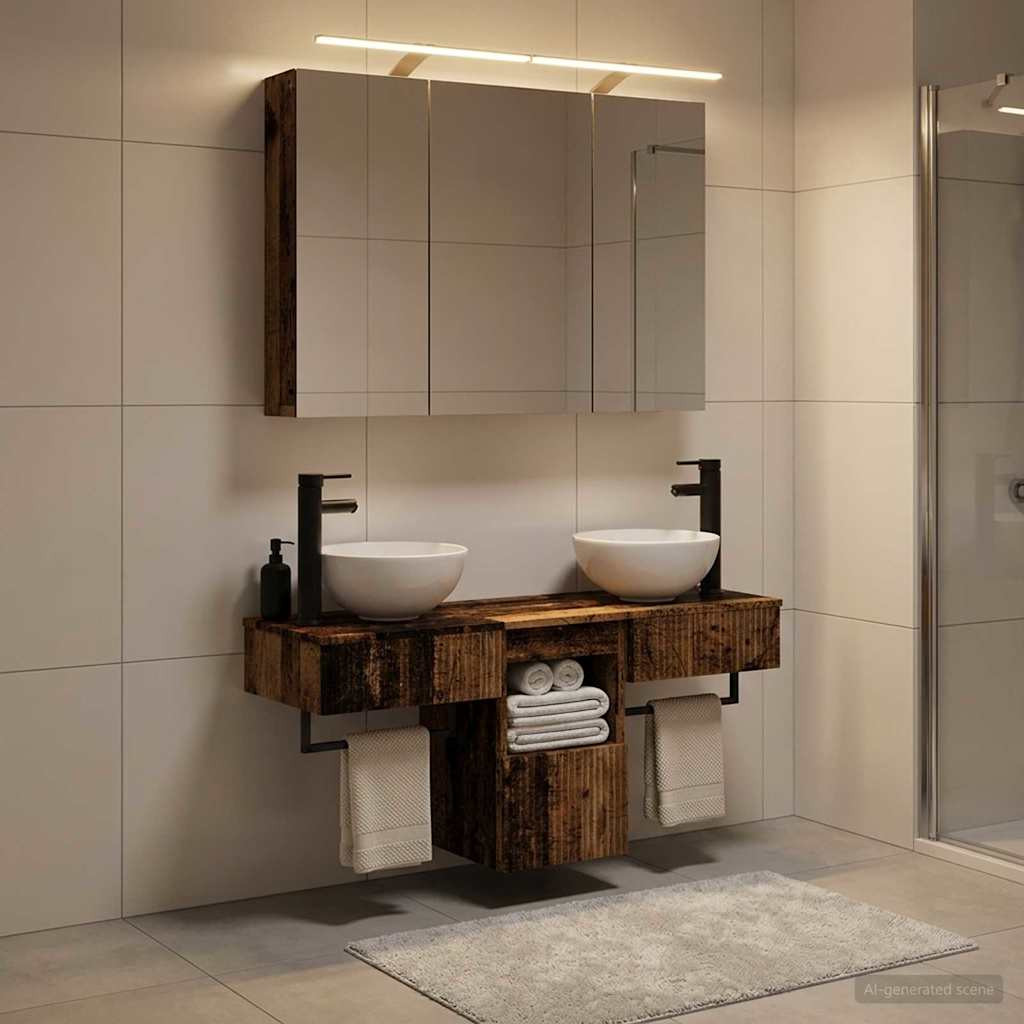 vidaXL Badezimmerschrank-Set 4 pcs Altholz 100 x 14,5 x 70 cm