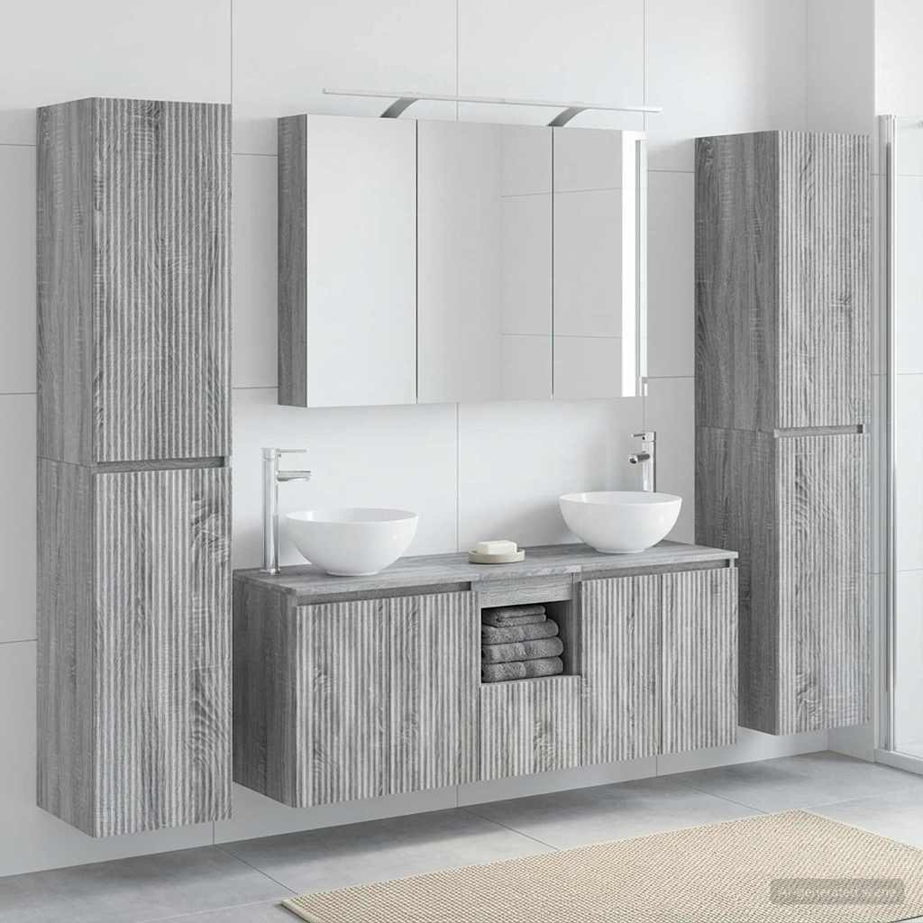 vidaXL Badezimmermöbel-Set 6 pcs Grau Sonoma Ingenieurholz und Glas