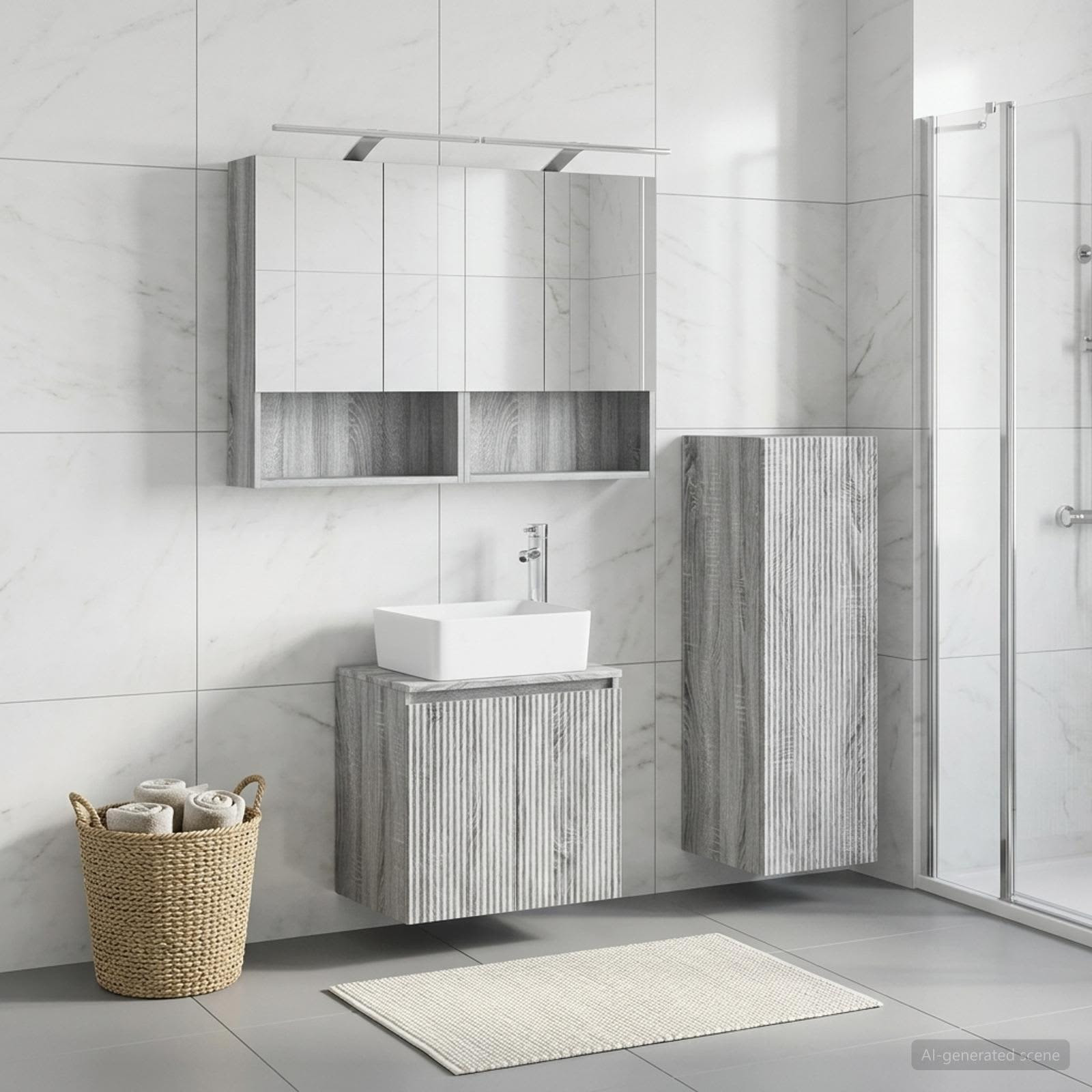 vidaXL Badezimmermöbel-Set 4 pcs Grau Sonoma Ingenieurholz und Glas