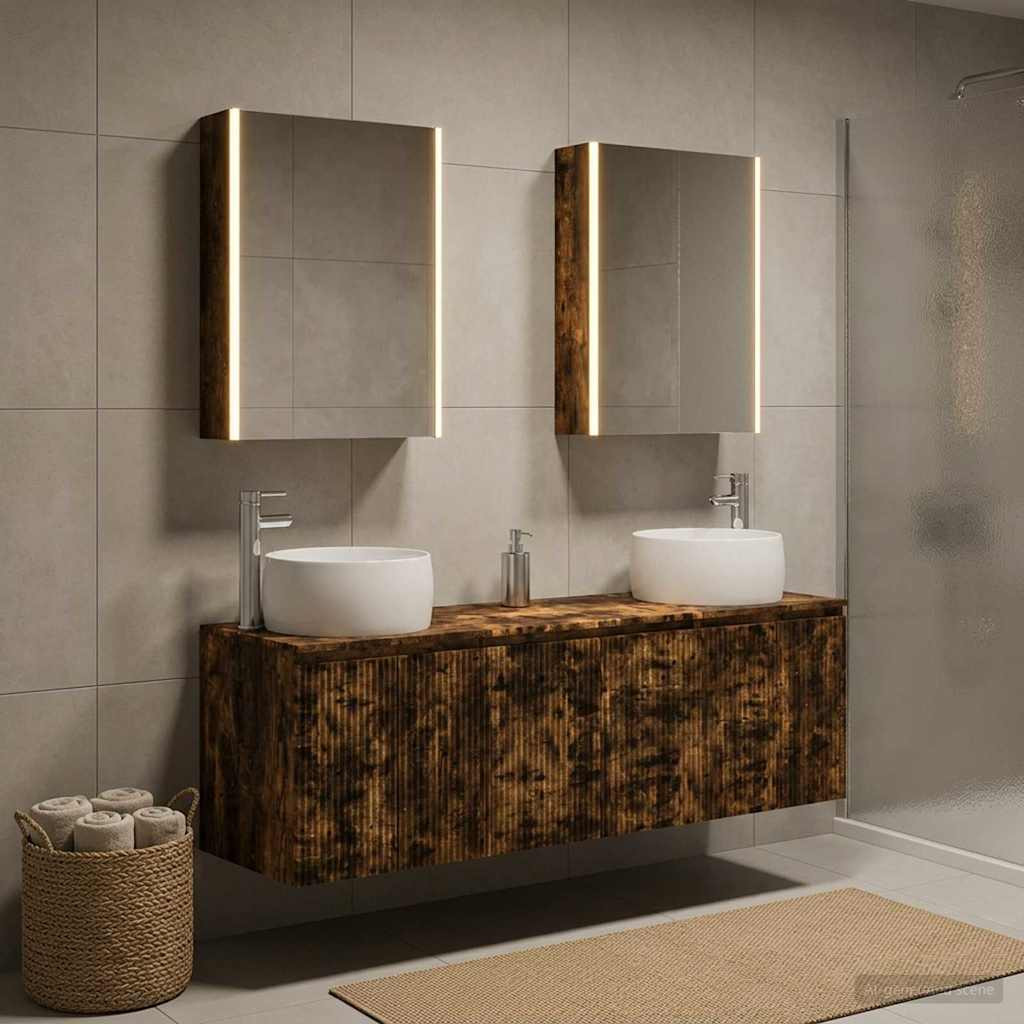 vidaXL Badezimmerschrank-Set 5 pcs Geräucherte Eiche Holzwerkstoff