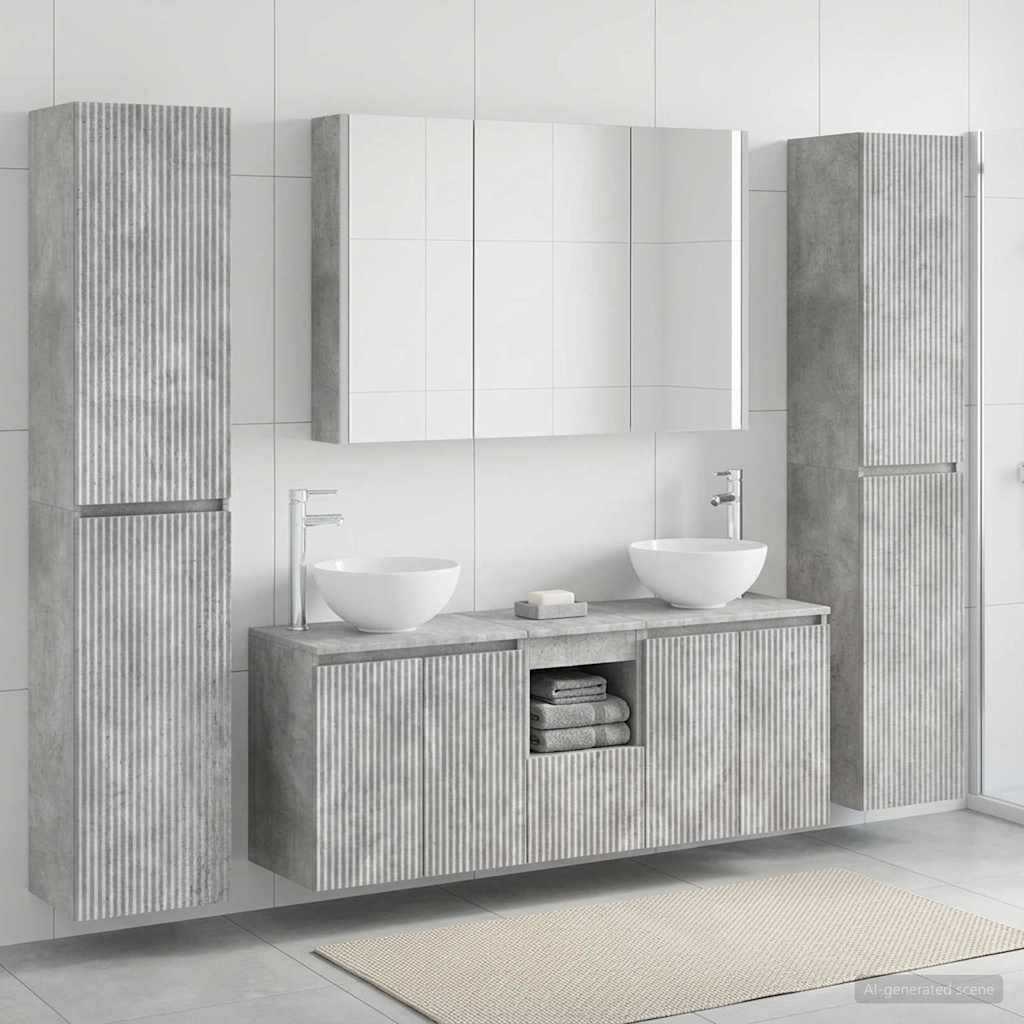 vidaXL Badezimmermöbel-Set 6 pcs Betongrau Ingenieurholz und Glas