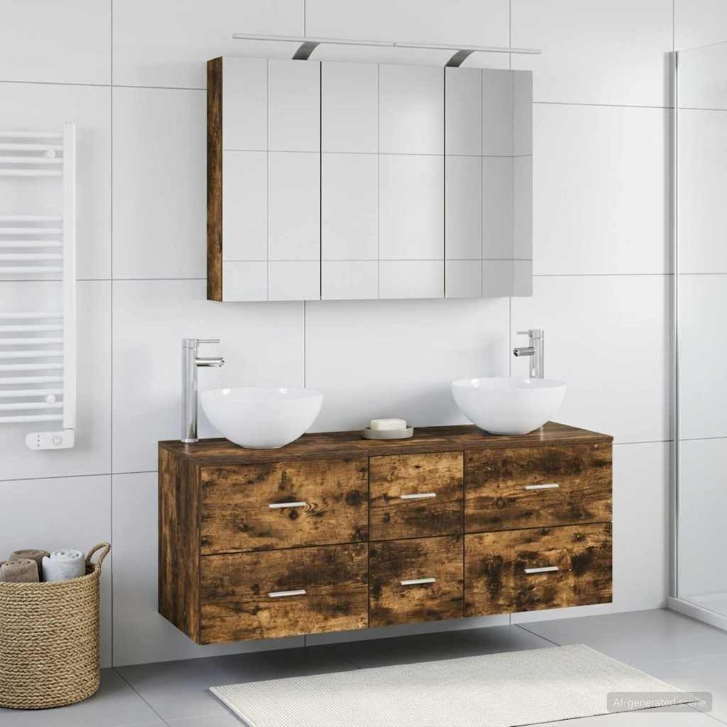 vidaXL Badezimmermöbel-Set 4 pcs Geräucherte Eiche