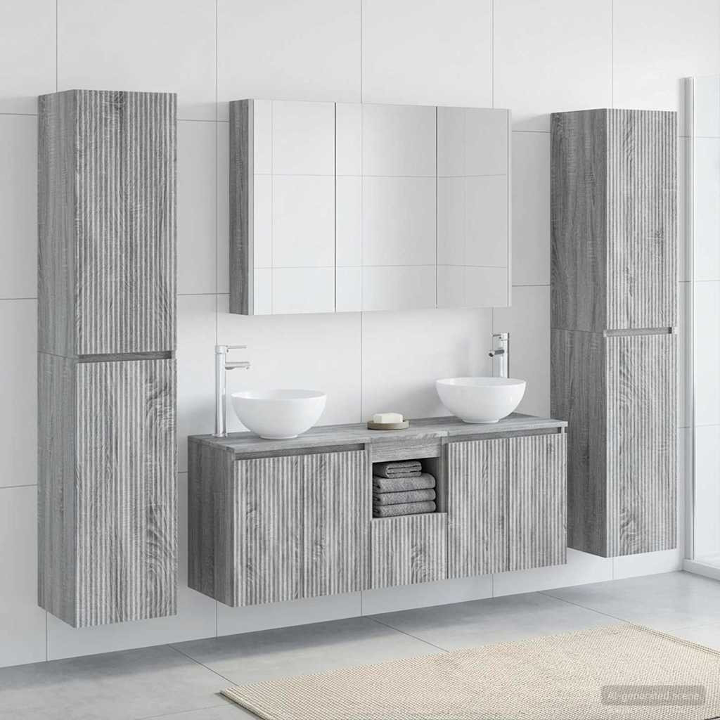 vidaXL Badezimmermöbel-Set 6 pcs Grau Sonoma Ingenieurholz und Glas