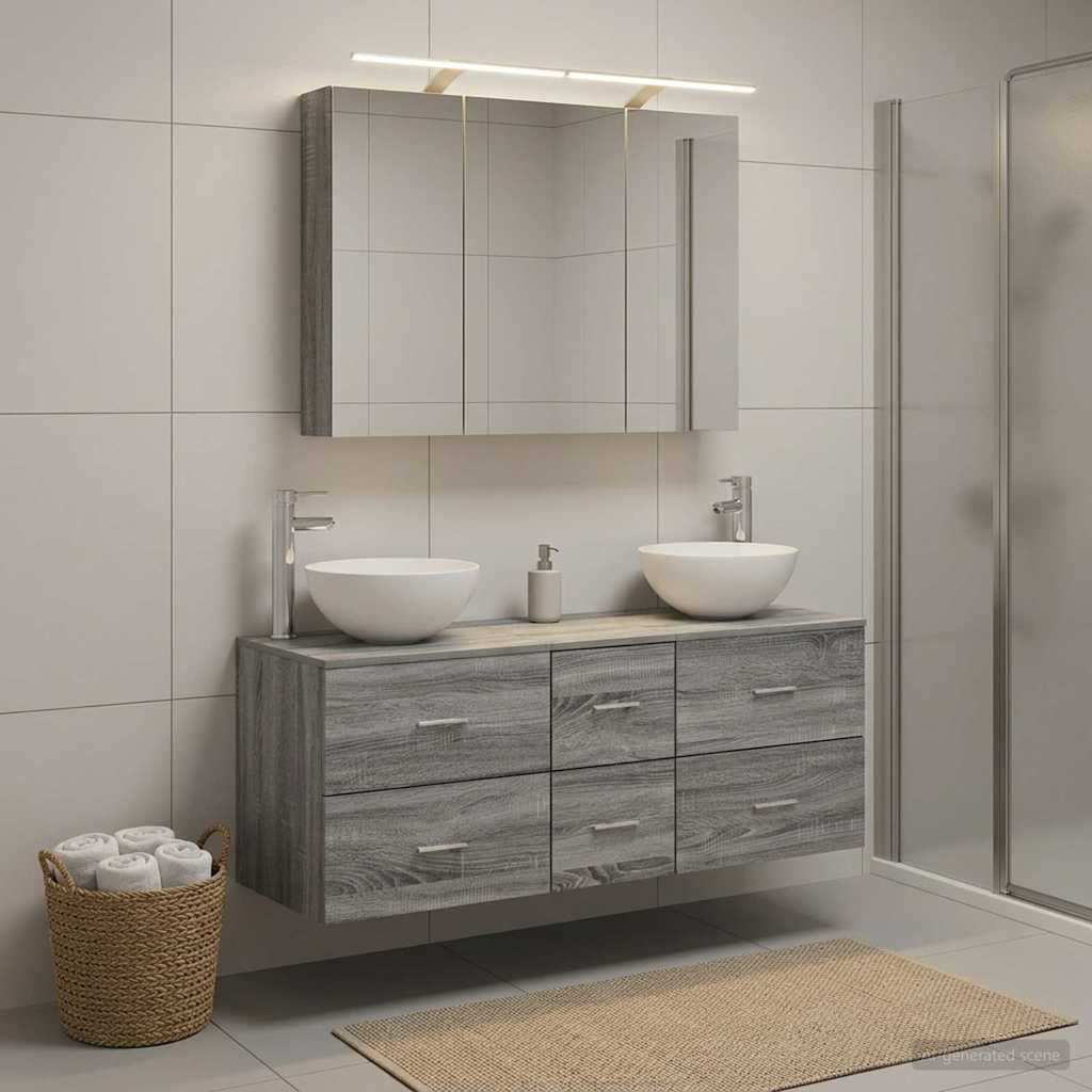 vidaXL Badezimmermöbel-Set 4 pcs Grau Sonoma Ingenieurholz und Glas