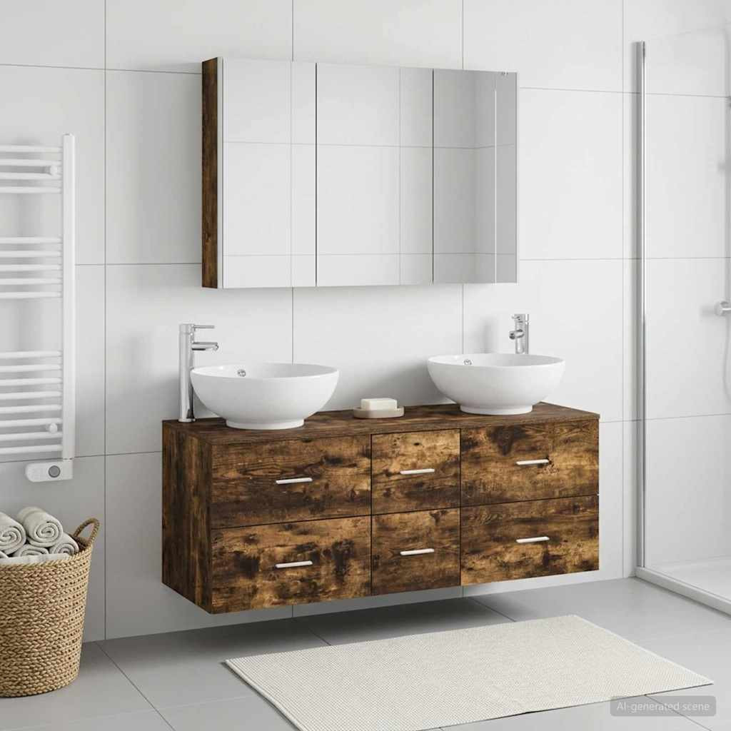 vidaXL Badezimmermöbel-Set 4 pcs Geräucherte Eiche