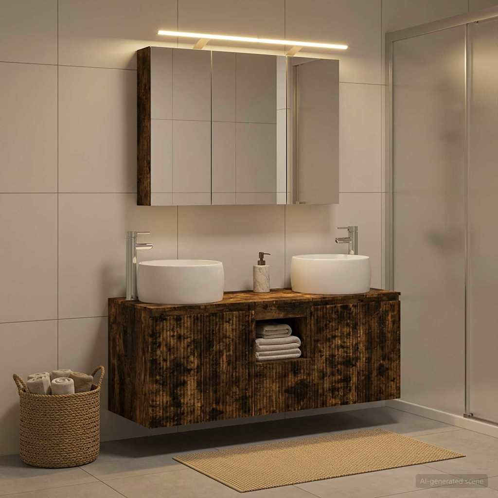 vidaXL Badezimmerschrank-Set 4 pcs Geräucherte Eiche Holzwerkstoff