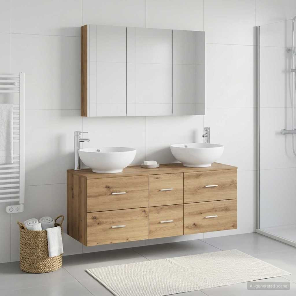 vidaXL Badezimmermöbel-Set 4 Stk. Artisan-Eiche Ingenieurholz und Glas