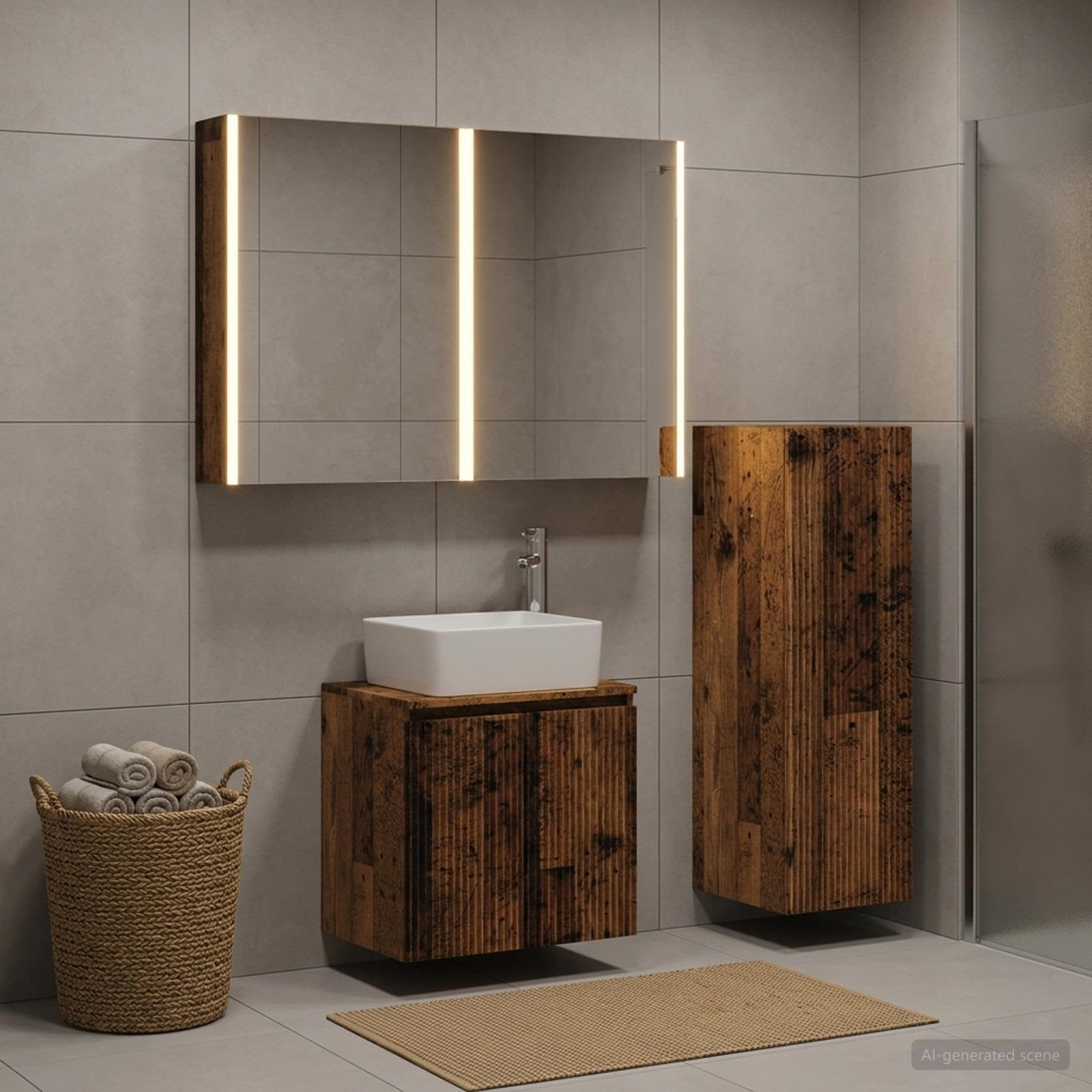 vidaXL Badezimmermöbel-Set 4 pcs Altholz Ingenieurholz und Glas