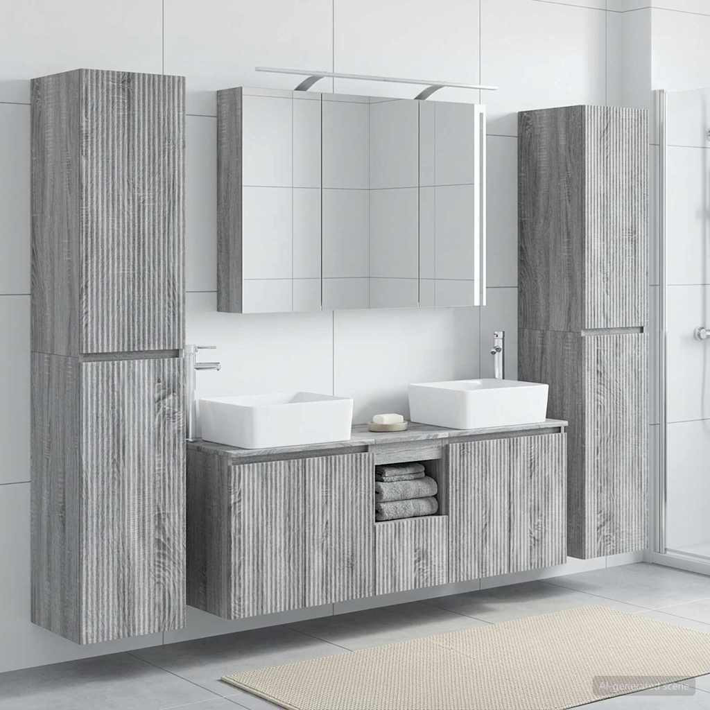 vidaXL Badezimmermöbel-Set 6 pcs Grau Sonoma Ingenieurholz und Glas