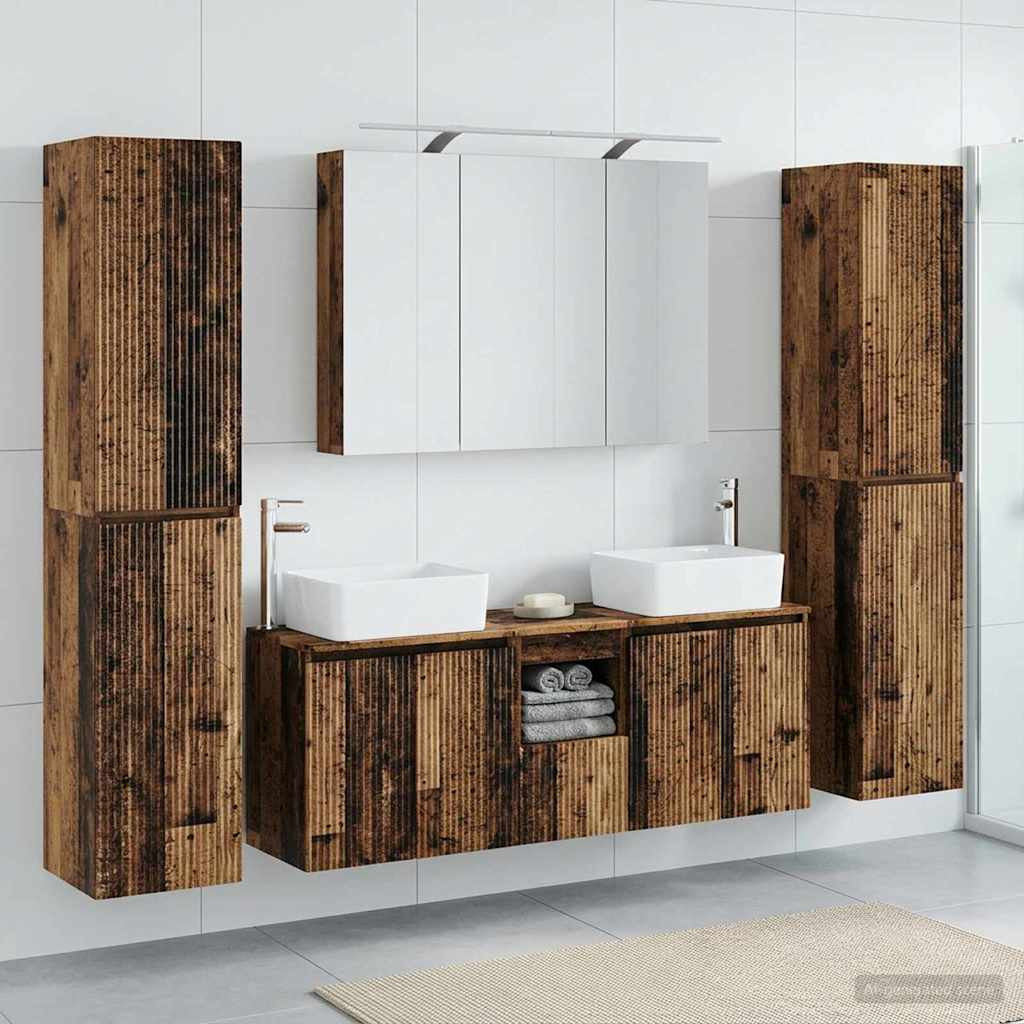 vidaXL Badezimmermöbel-Set 6 pcs Altholz Ingenieurholz und Glas