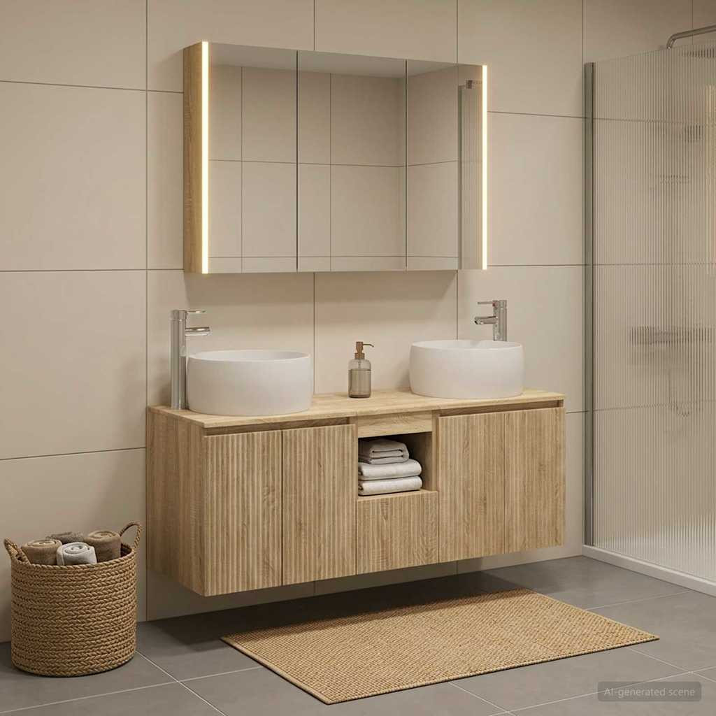 vidaXL Badezimmerschrank-Set 4 pcs Sonoma-Eiche Holzwerkstoff