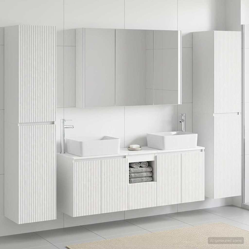 vidaXL Badezimmermöbel-Set 6 pcs Weiß Ingenieurholz und Glas