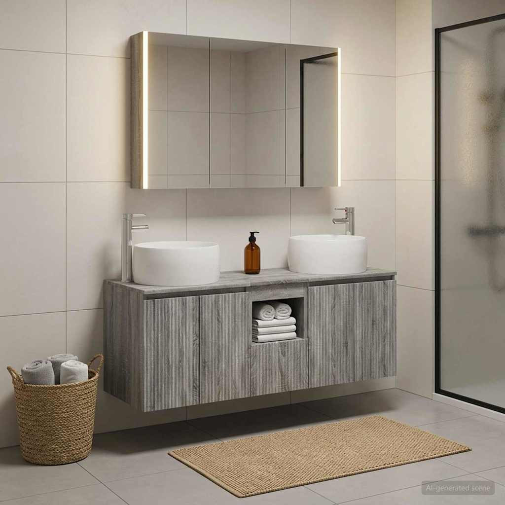 vidaXL Badezimmerschrank-Set 4 pcs Grau Sonoma Holzwerkstoff