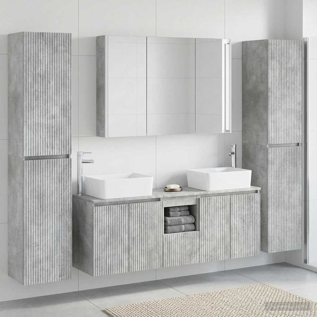 vidaXL Badezimmermöbel-Set 6 pcs Betongrau Ingenieurholz und Glas