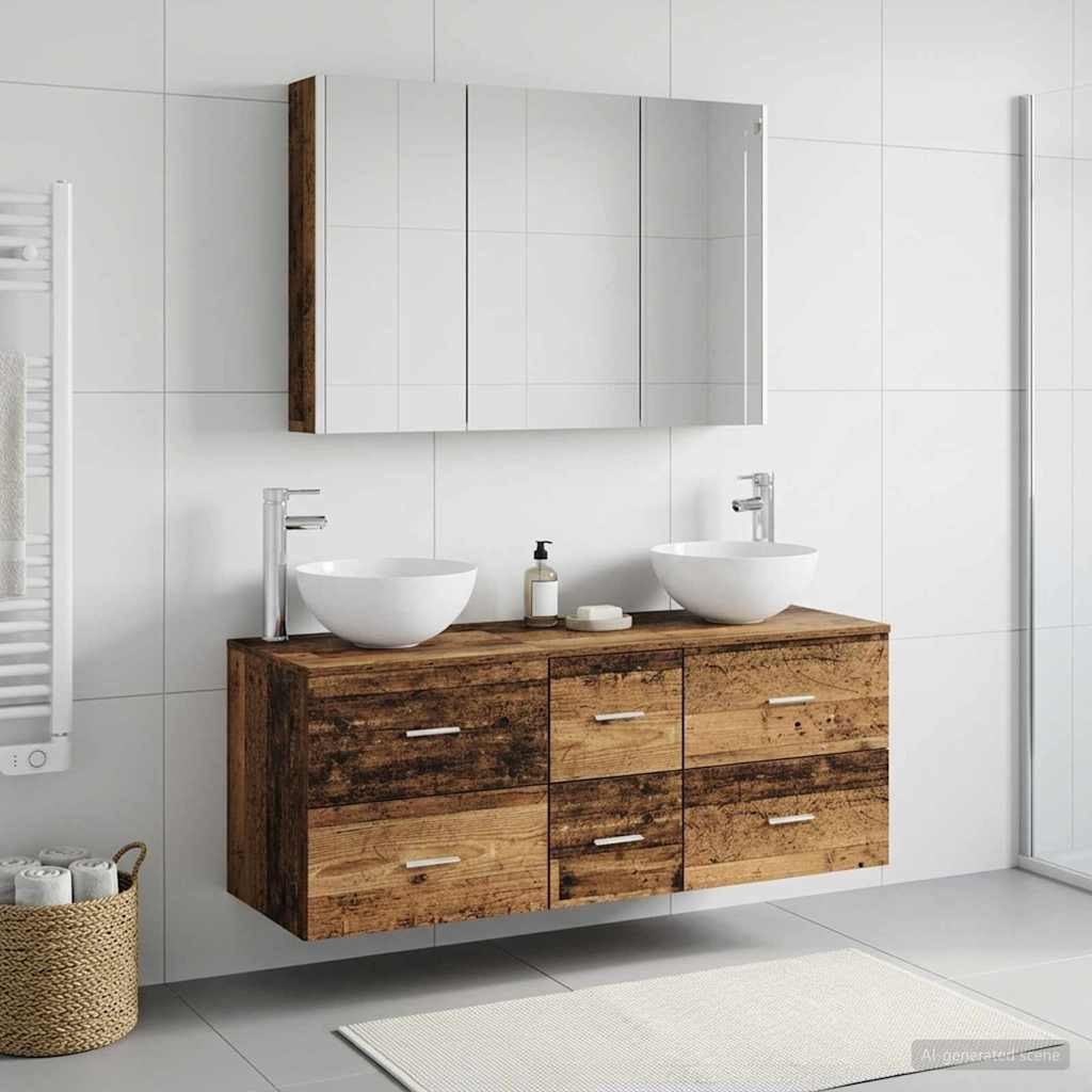 vidaXL Badezimmermöbel-Set 4 pcs Altholz Ingenieurholz und Glas