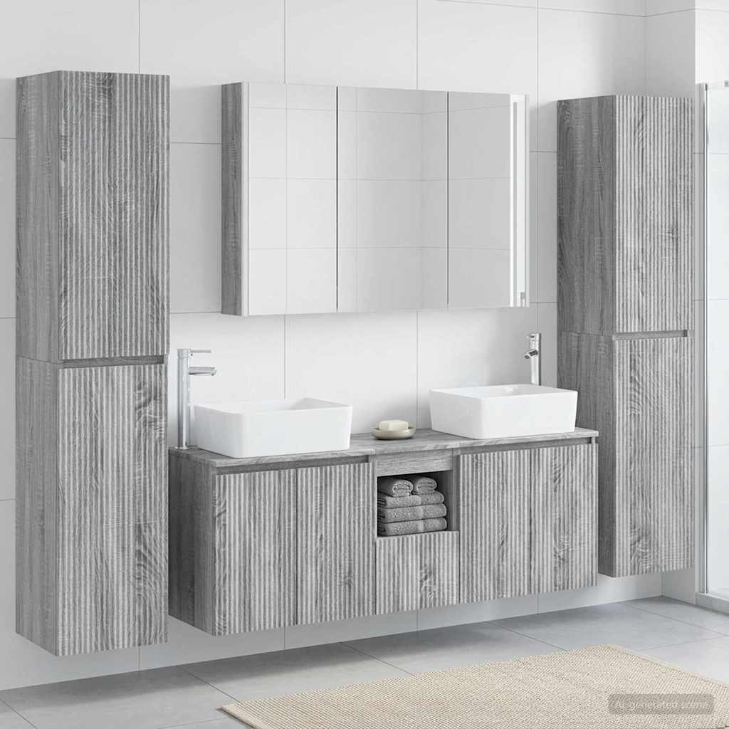vidaXL Badezimmermöbel-Set 6 pcs Grau Sonoma Ingenieurholz und Glas