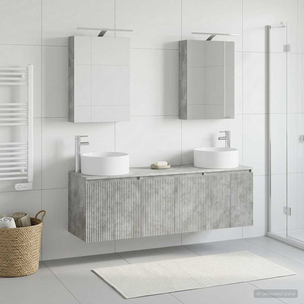 vidaXL Badezimmerschrank-Set 5 pcs Betongrau Holzwerkstoff