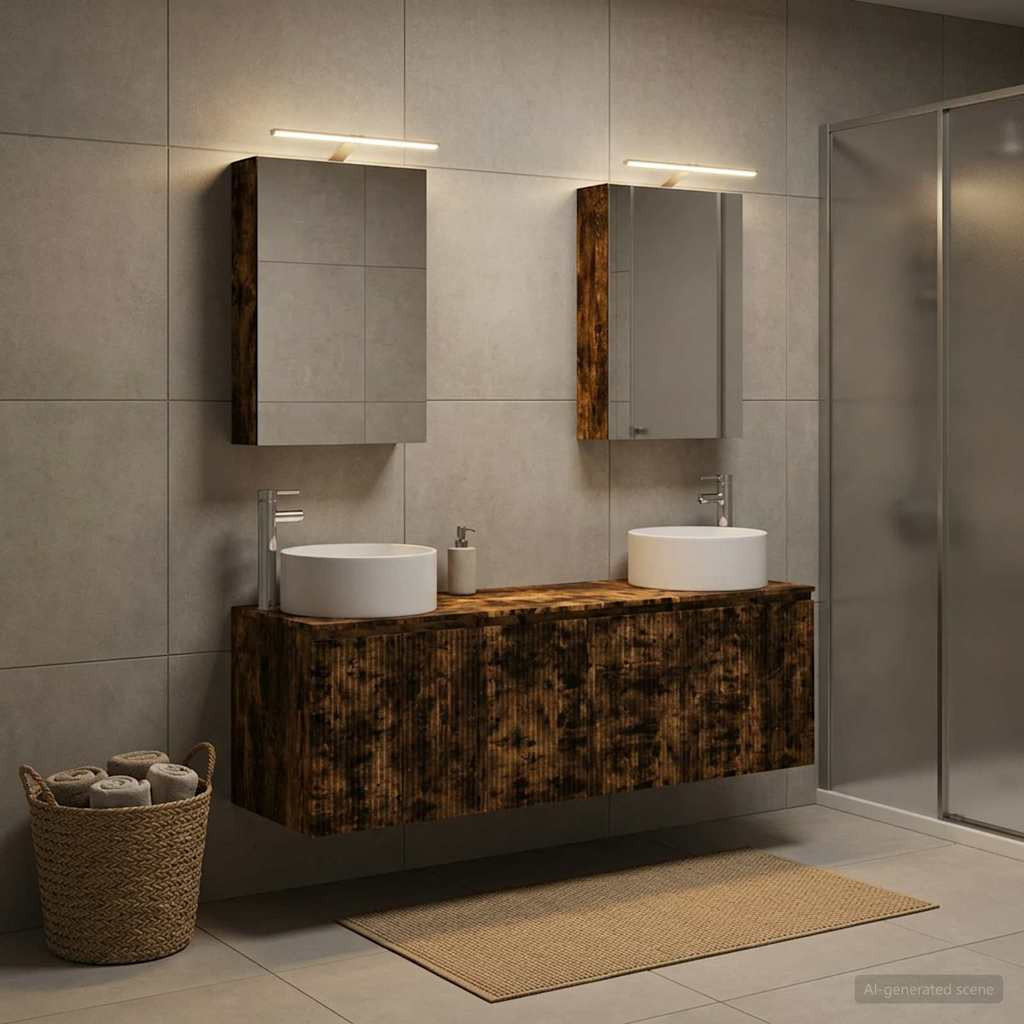 vidaXL Badezimmerschrank-Set 5 pcs Geräucherte Eiche Holzwerkstoff