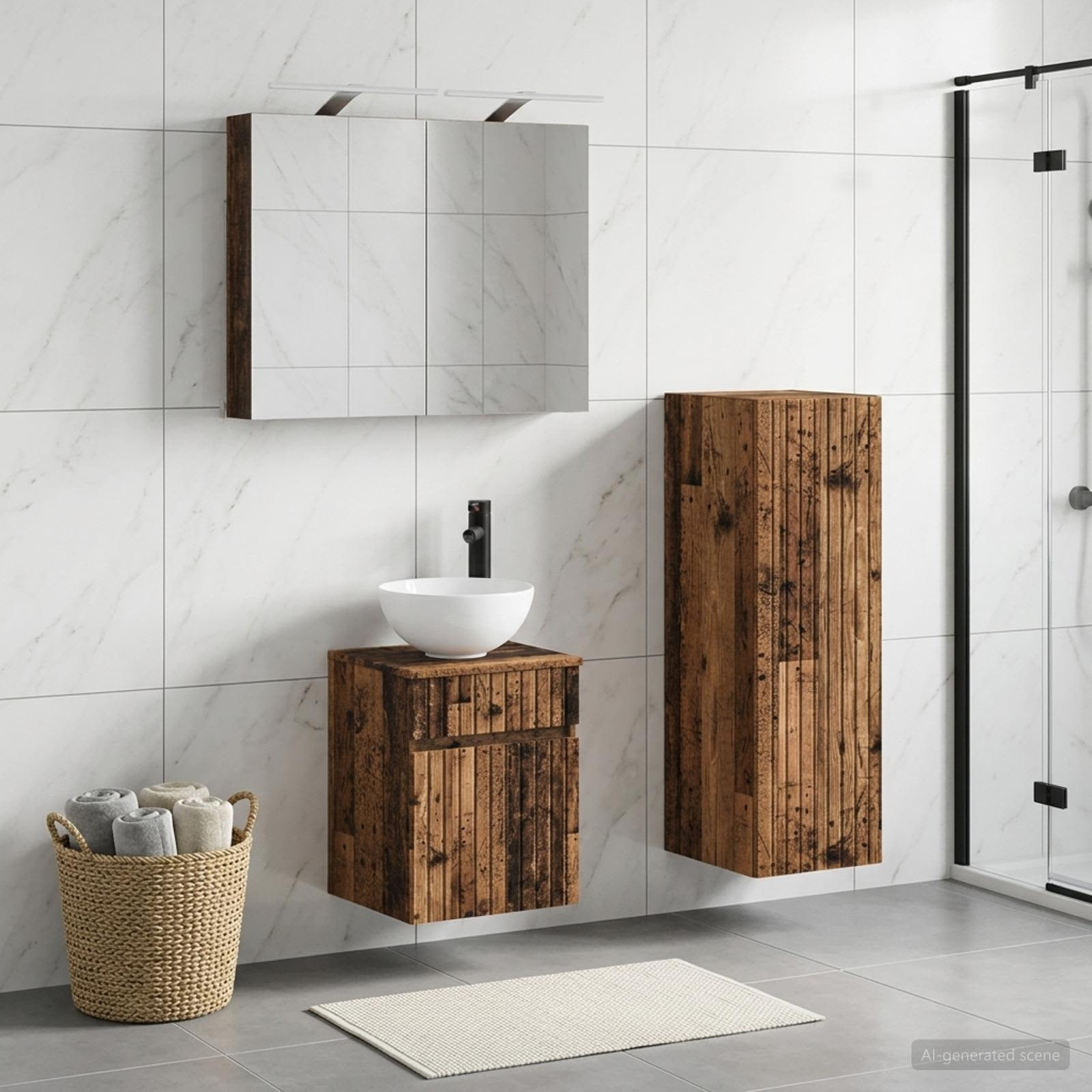 vidaXL Badezimmermöbel-Set 4 pcs Altholz Ingenieurholz und Glas