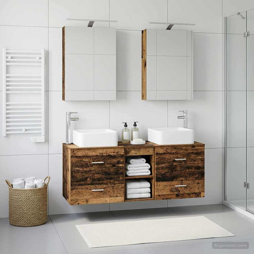 vidaXL Badezimmermöbel-Set 5 pcs Altholz Ingenieurholz und Glas