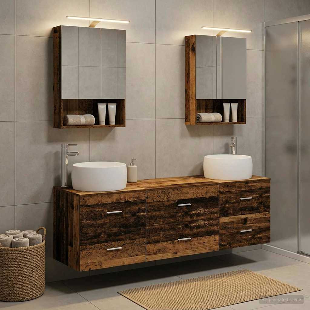 vidaXL Badezimmermöbel-Set 5 pcs Altholz Ingenieurholz und Glas