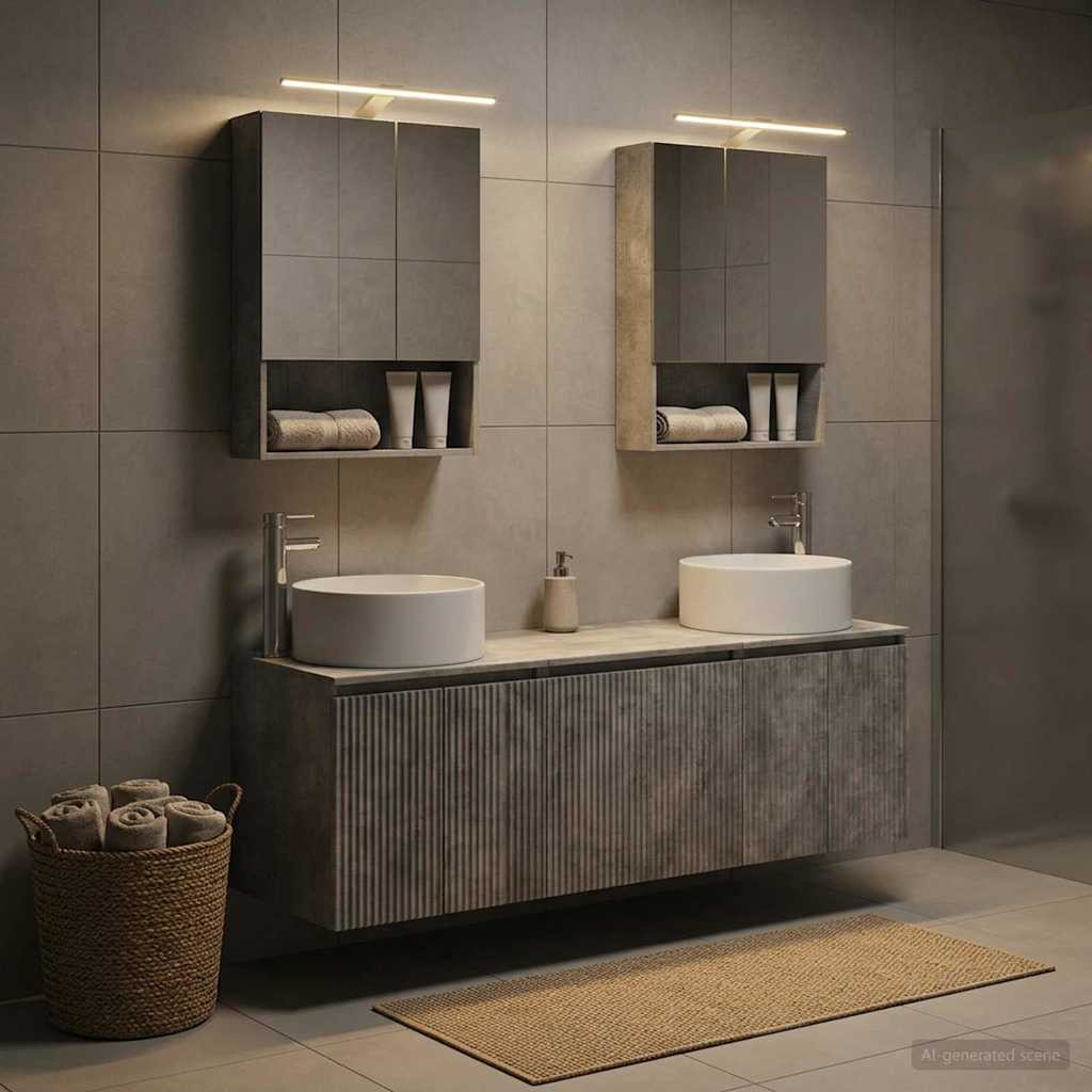 vidaXL Badezimmerschrank-Set 5 pcs Betongrau Holzwerkstoff