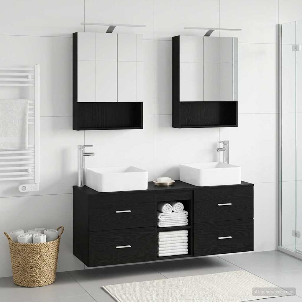 vidaXL Badezimmermöbel-Set 5 pcs Schwarze Eiche Ingenieurholz und Glas
