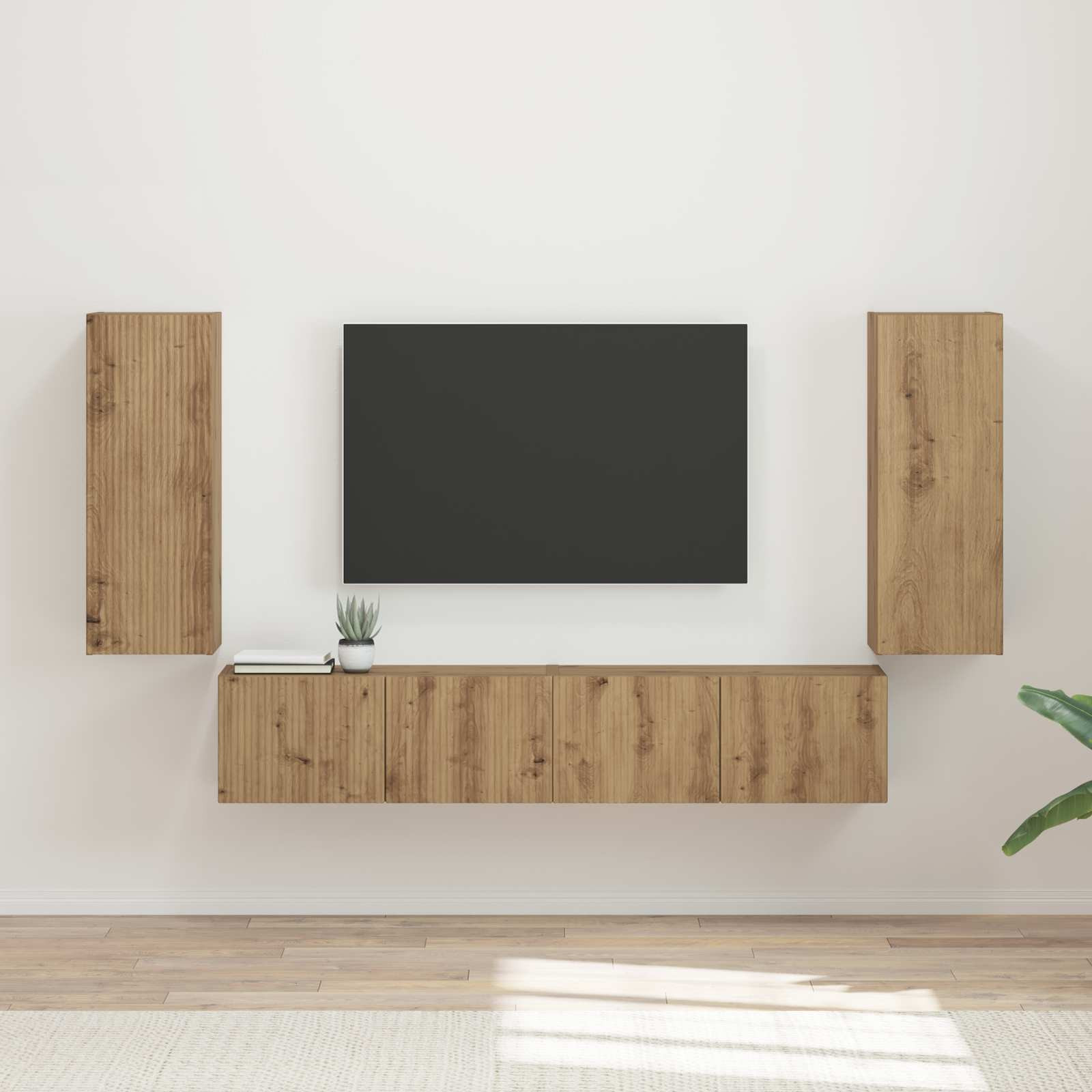 vidaXL TV-Wandregal-Set 4 pcs Artisan-Eiche Holzwerkstoff
