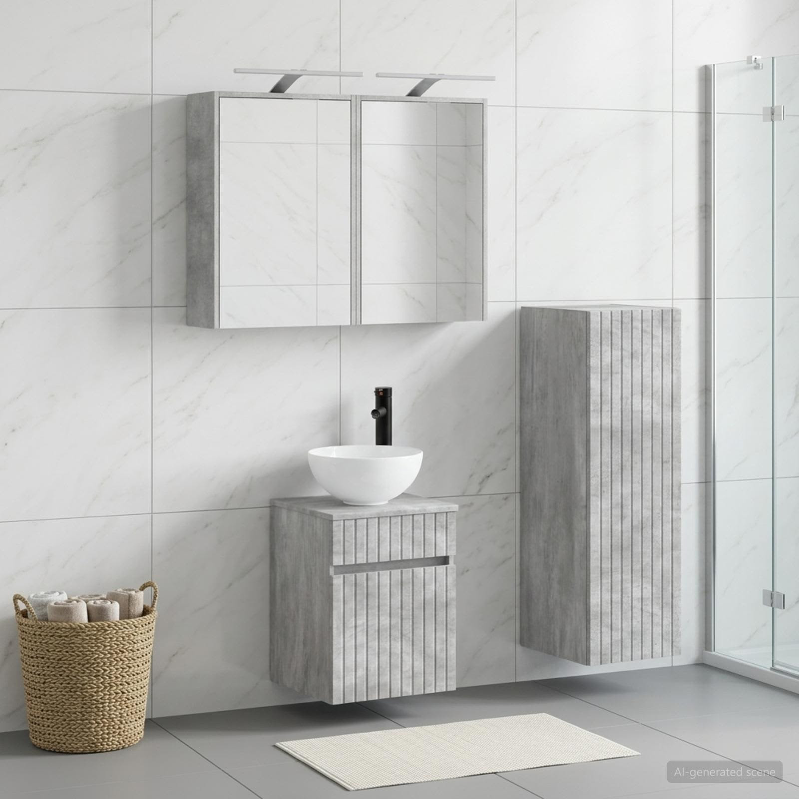 vidaXL Badezimmermöbel-Set 4 pcs Betongrau Ingenieurholz und Glas