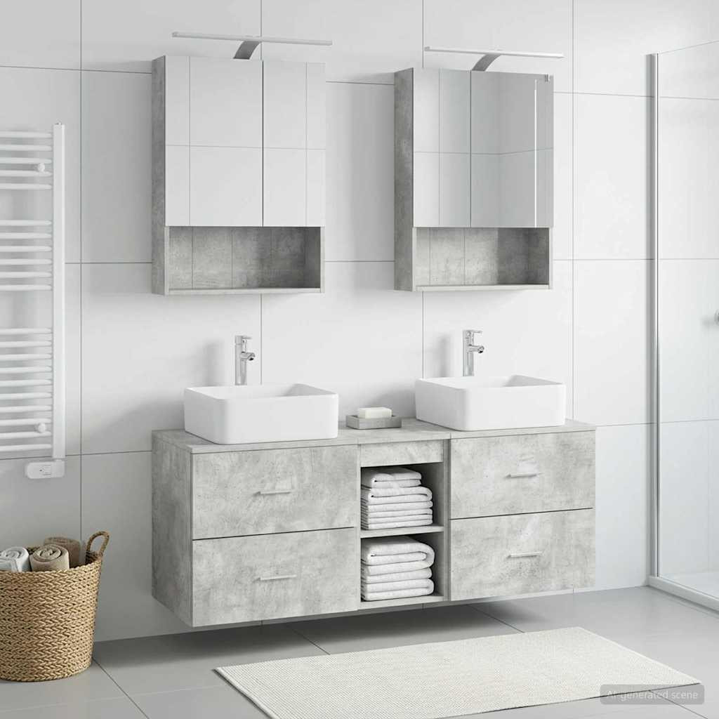 vidaXL Badezimmermöbel-Set 5 pcs Betongrau Ingenieurholz und Glas