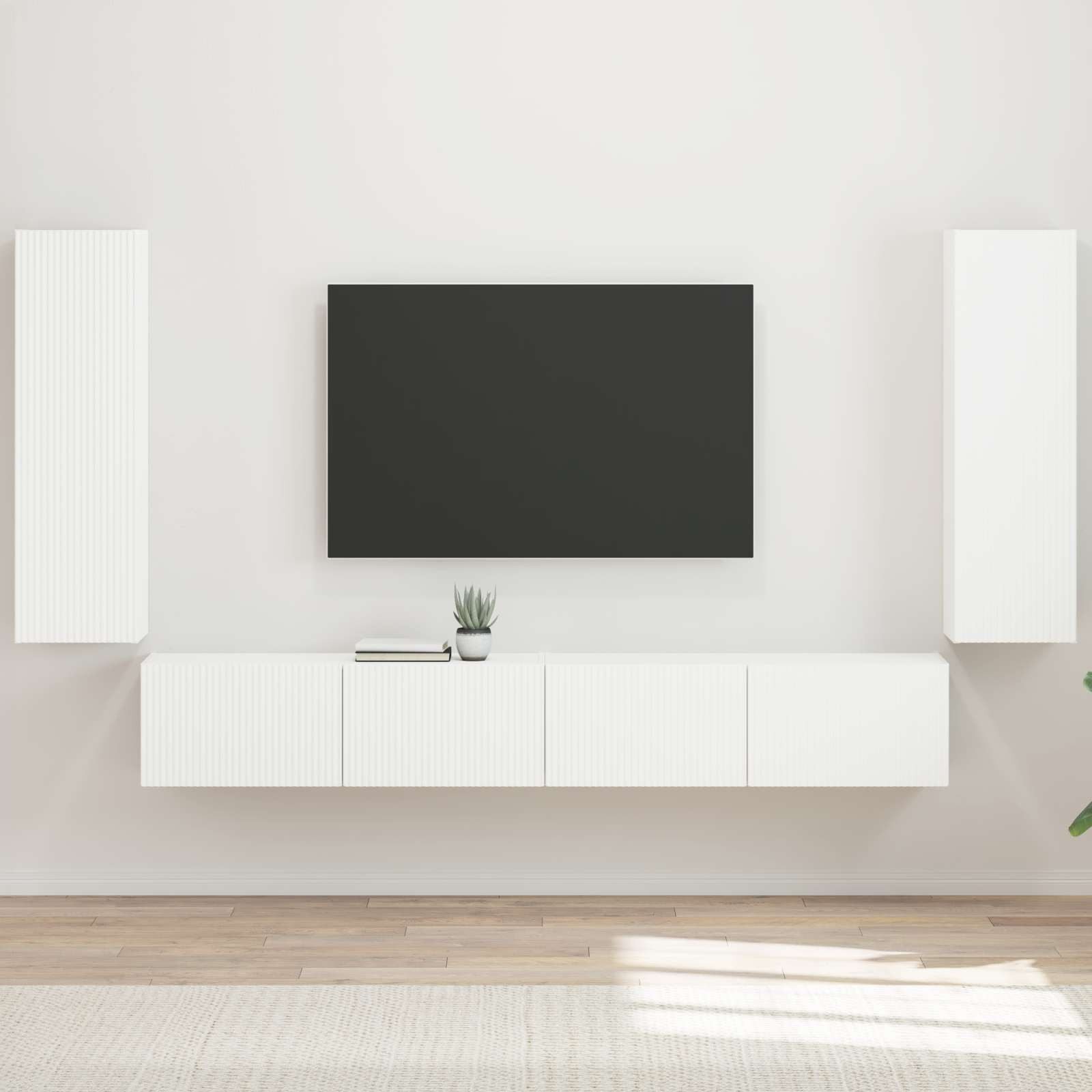 vidaXL TV-Wandregal-Set Wandmontiert 4 pcs Weiß Holzwerkstoff