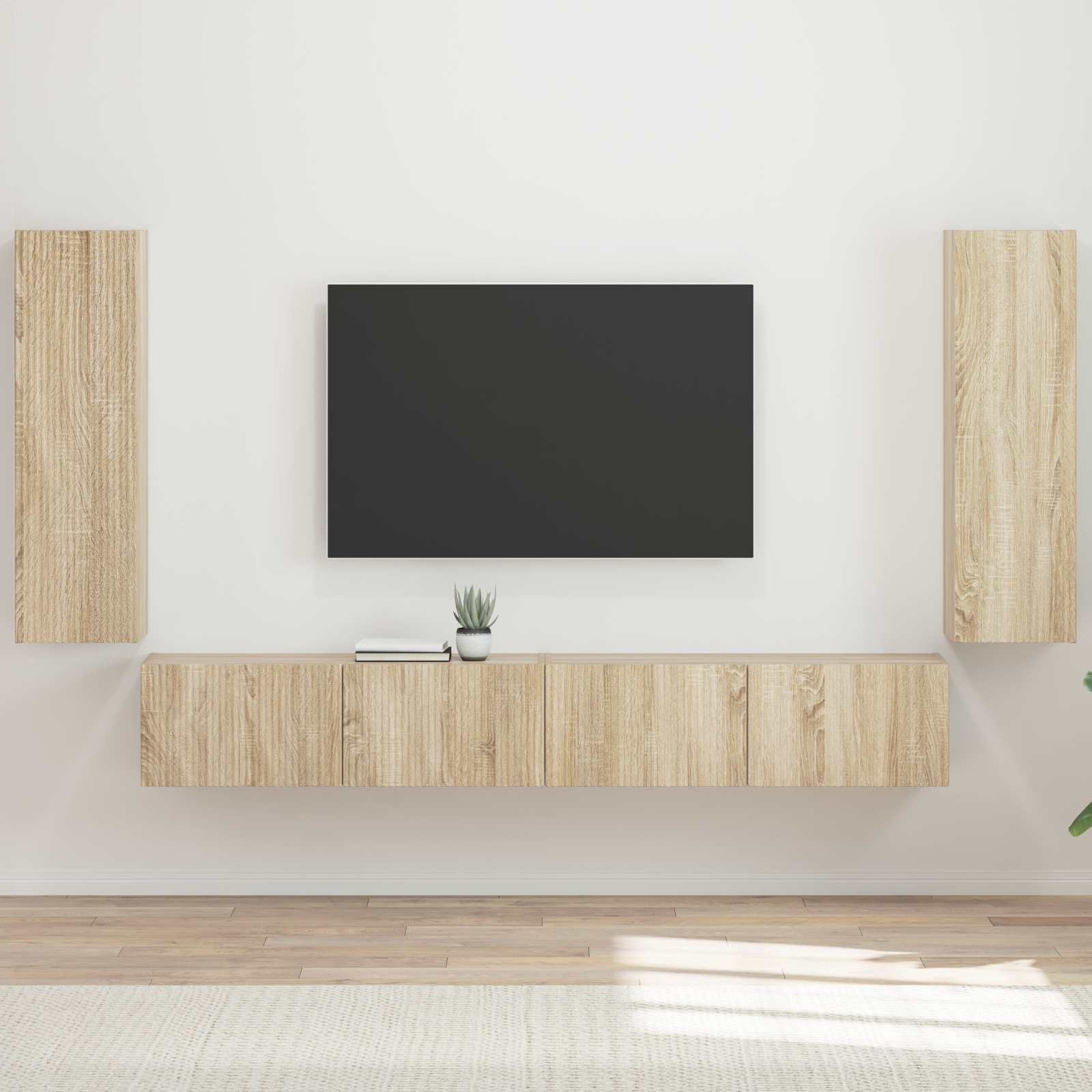 vidaXL TV-Wandregal-Set Wandmontiert 4 pcs Sonoma-Eiche Holzwerkstoff