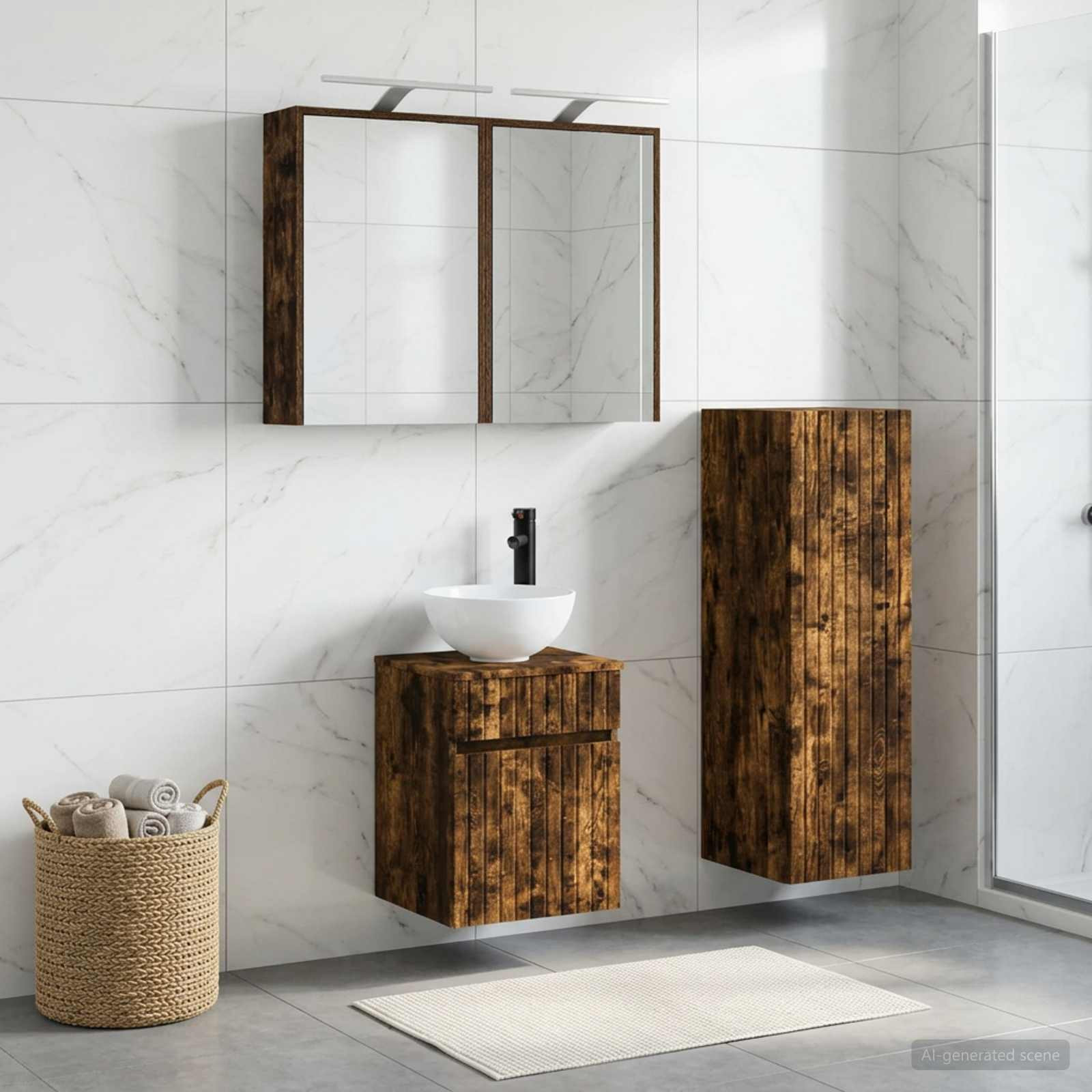 vidaXL Badezimmermöbel-Set 4 pcs Geräucherte Eiche