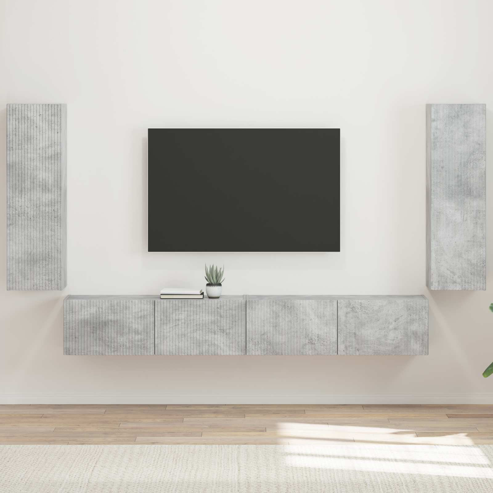 vidaXL TV-Wandregal-Set Wandmontiert 4 pcs Beton Grau Holzwerkstoff
