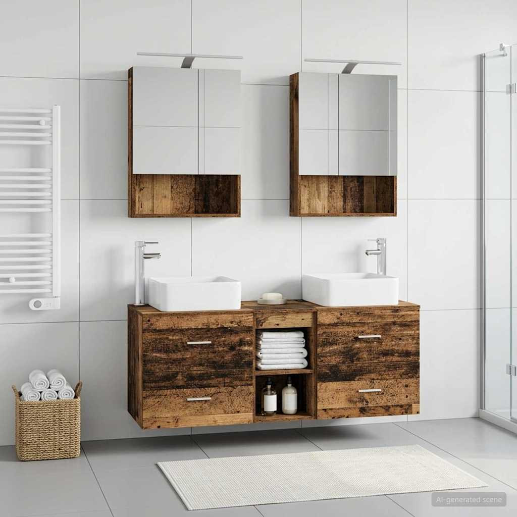 vidaXL Badezimmermöbel-Set 5 pcs Altholz Ingenieurholz und Glas