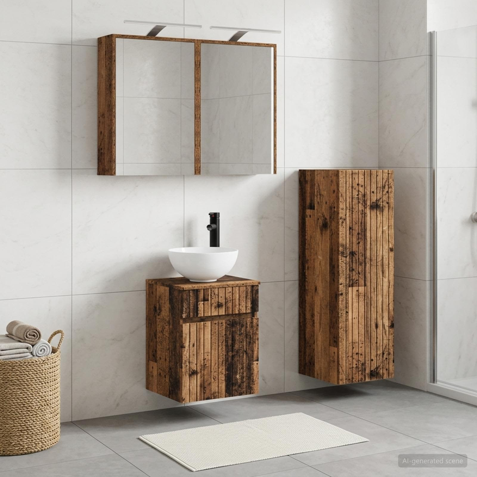 vidaXL Badezimmermöbel-Set 4 pcs Altholz Ingenieurholz und Glas