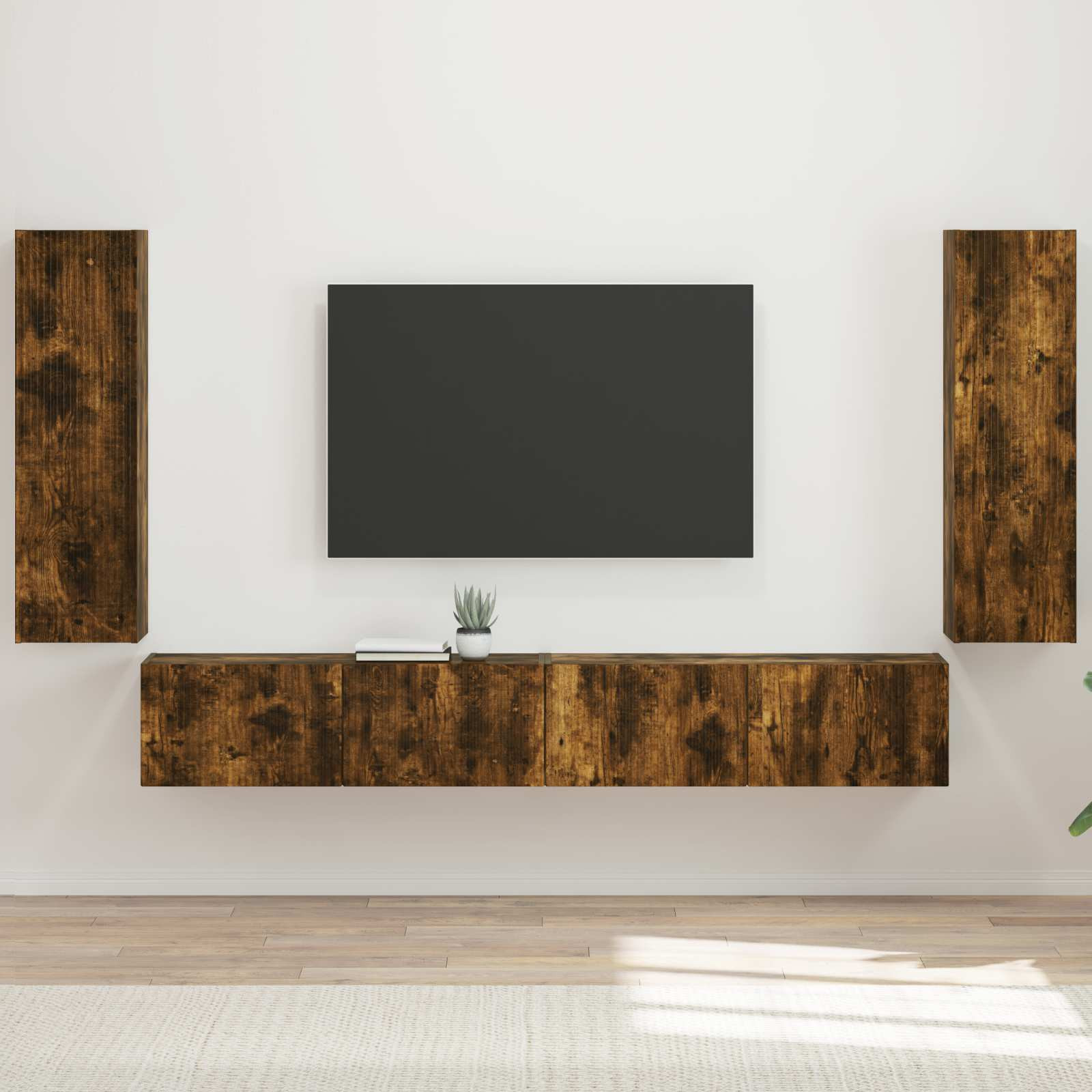 vidaXL TV-Wandregal-Set 4 pcs Geräucherte Eiche Holzwerkstoff