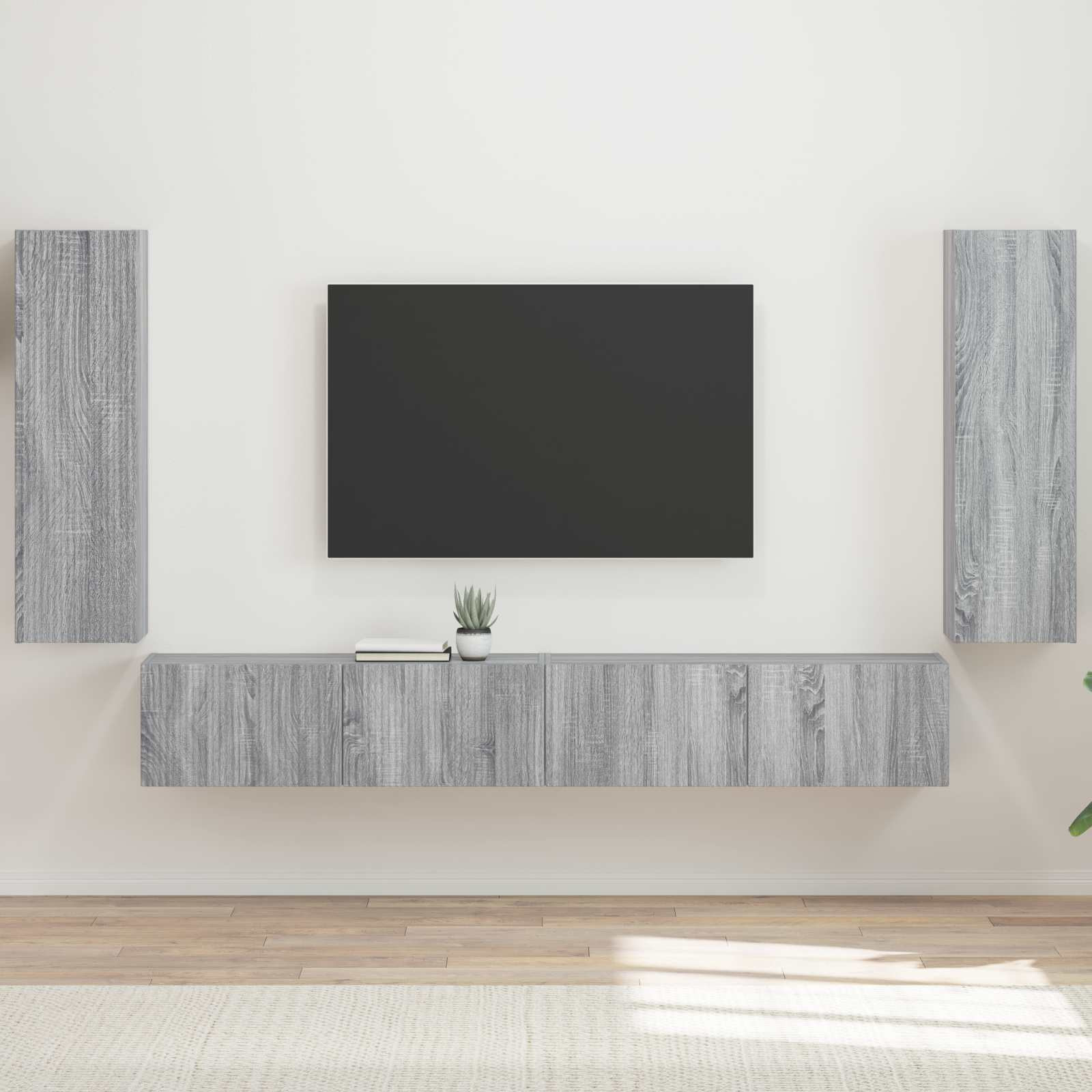 vidaXL TV-Wandregal-Set Wandmontiert 4 pcs Graues Sonoma Holzwerkstoff