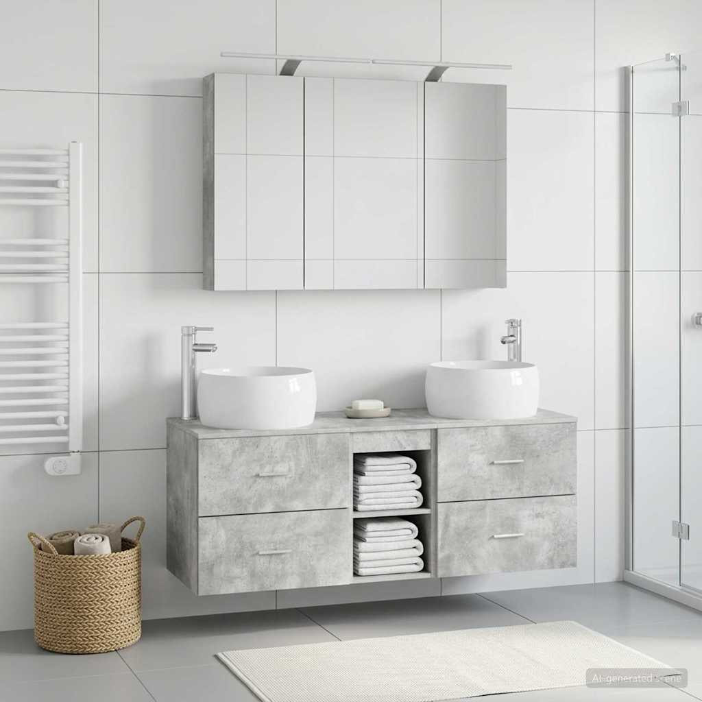 vidaXL Badezimmermöbel-Set 4 pcs Betongrau Ingenieurholz und Glas