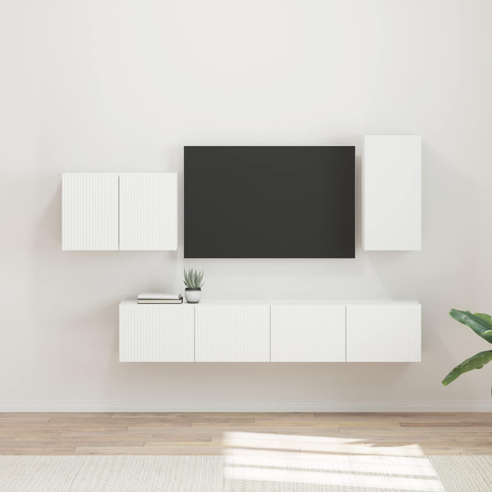 vidaXL TV-Wandregal-Set Wandmontiert 4 pcs Weiß Holzwerkstoff