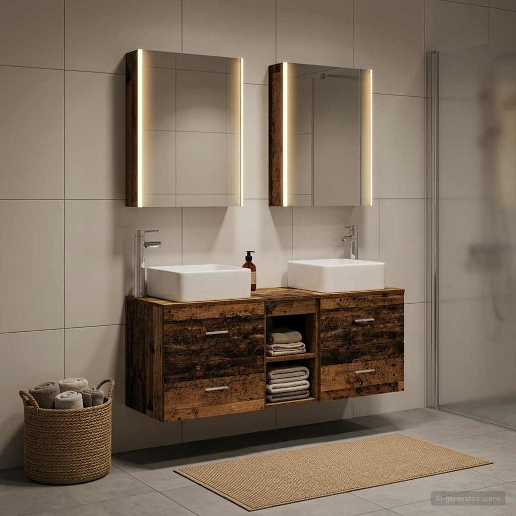 vidaXL Badezimmermöbel-Set 5 pcs Altholz Ingenieurholz und Glas