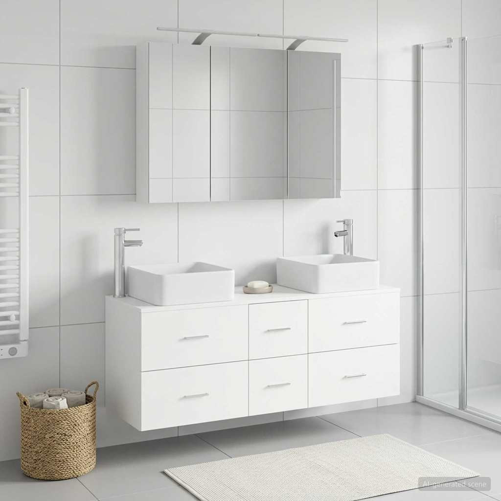 vidaXL Badezimmermöbel-Set 4 pcs Weiß Ingenieurholz und Glas
