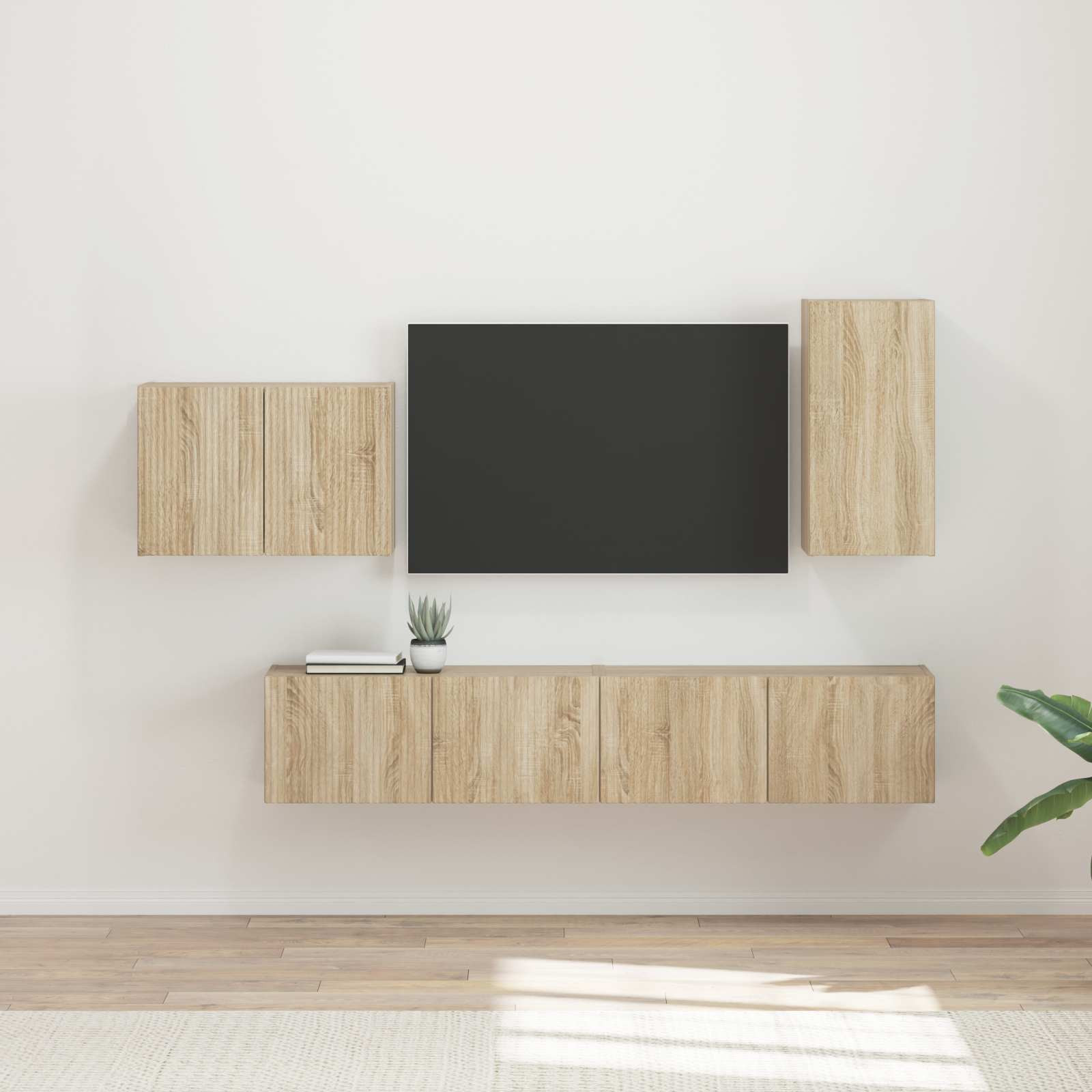 vidaXL TV-Wandregal-Set Wandmontiert 4 pcs Sonoma-Eiche Holzwerkstoff