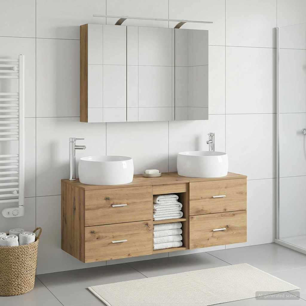 vidaXL Badezimmermöbel-Set 4 Stk. Artisan-Eiche Ingenieurholz und Glas