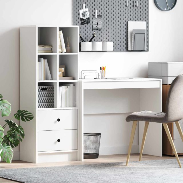 vidaXL Schreibtisch mit Schubladen mit Regal mit Speicher 2 pcs Weiß