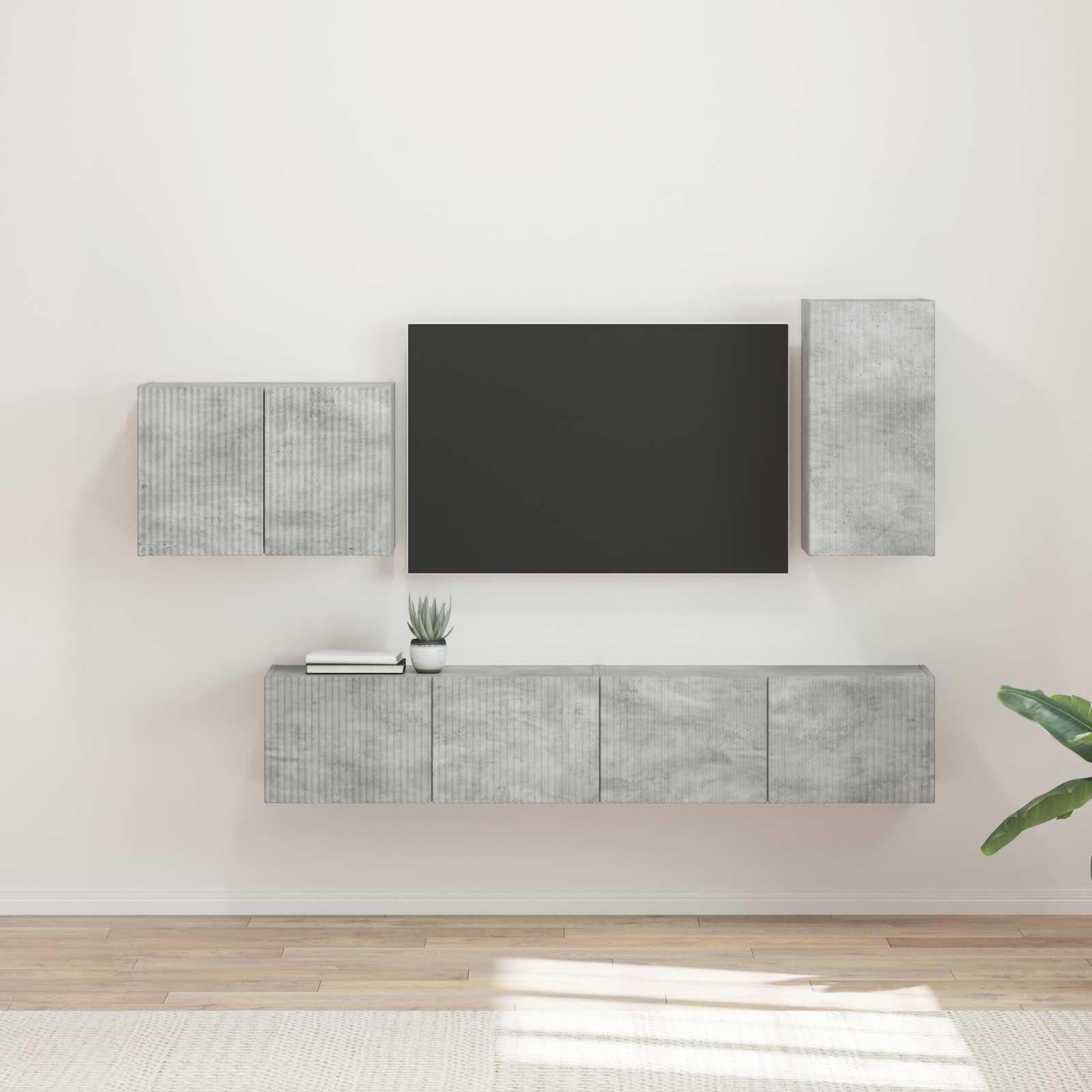 vidaXL TV-Wandregal-Set Wandmontiert 4 pcs Beton Grau Holzwerkstoff