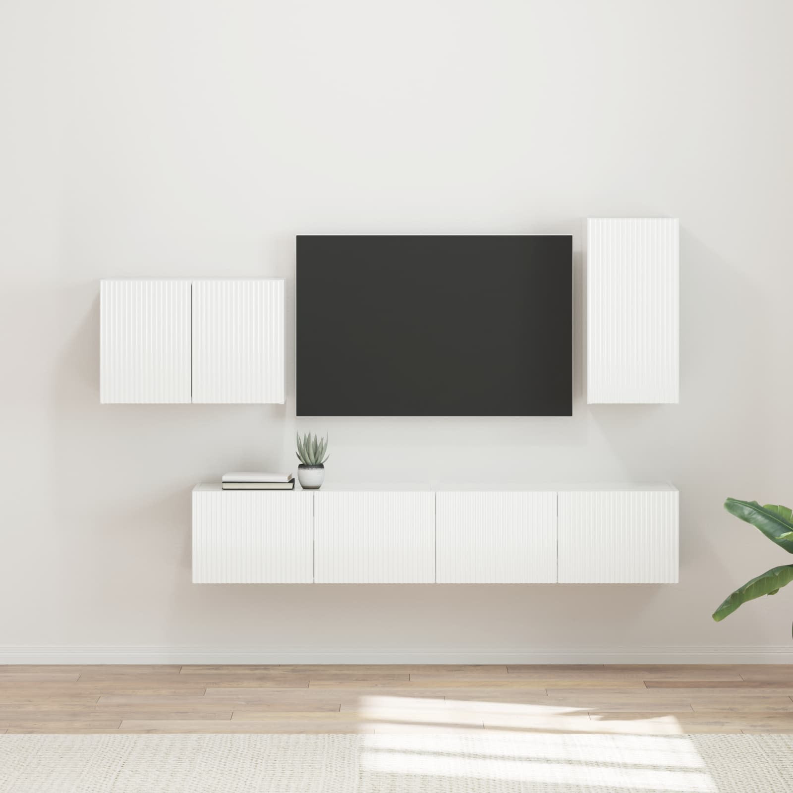 vidaXL TV-Wandregal-Set 4 pcs Hochglanz Weiß Holzwerkstoff