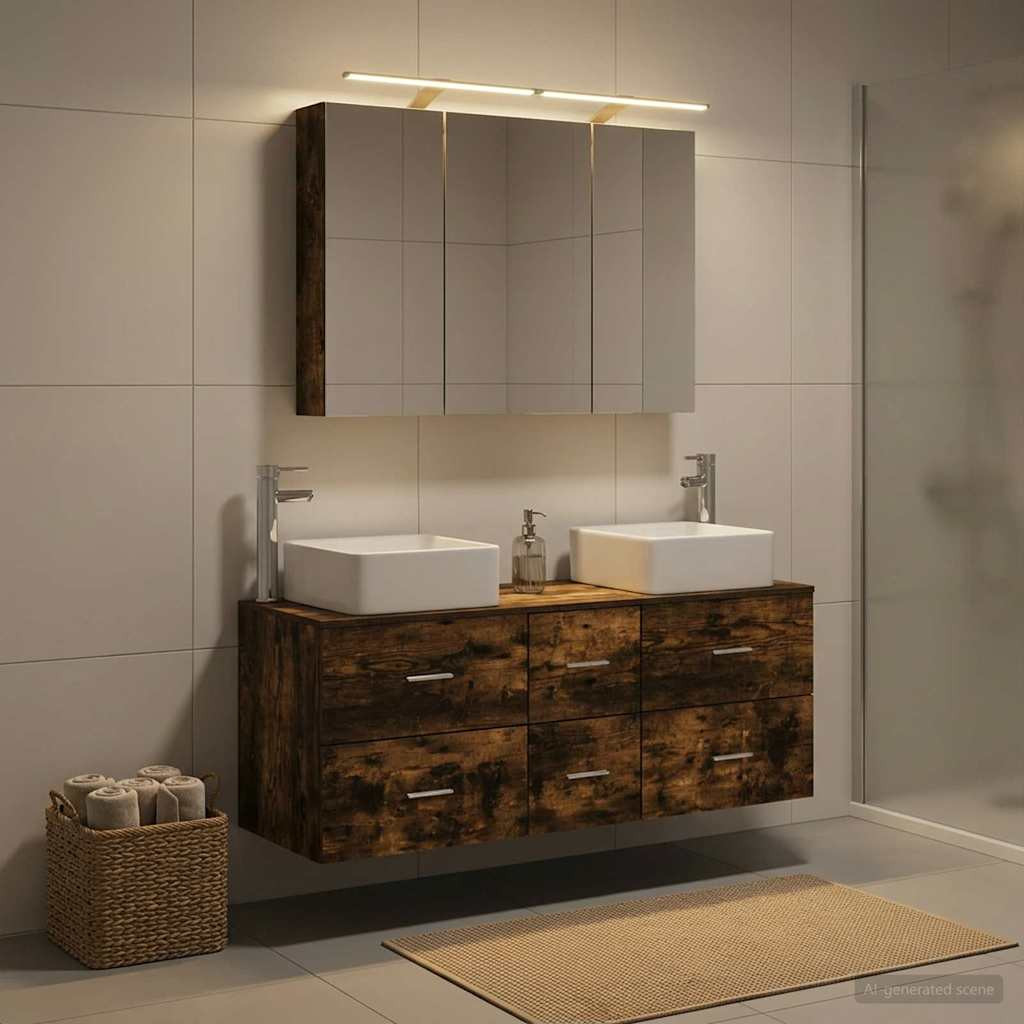 vidaXL Badezimmermöbel-Set 4 pcs Geräucherte Eiche